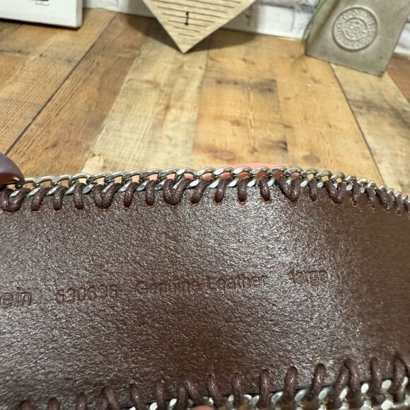 Calvin Klein Brown Leather Asymmetrical Wide Chain Trim Belt Size Large - Picture 5 of 11